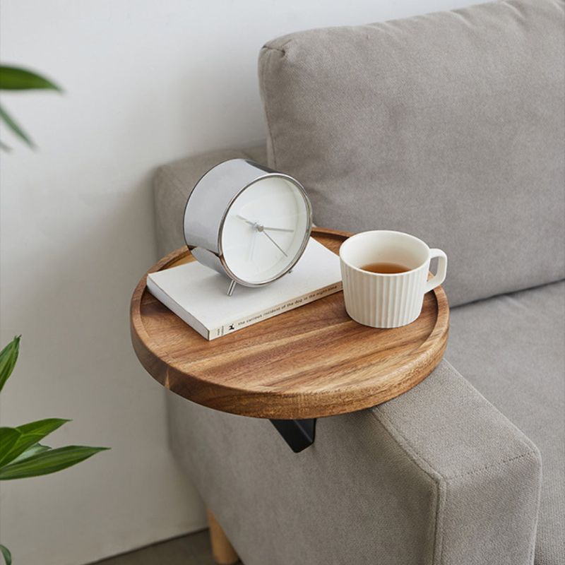 Sofa Tray Table Solid Wood Clip-On Walnut Finish