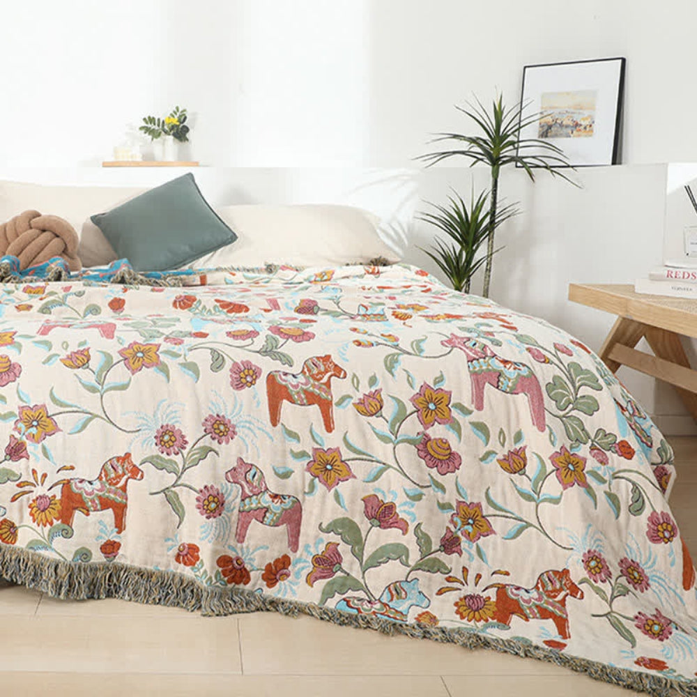 Soft 4-Layer Cotton Reversible Blanket (Tassel Trim)
