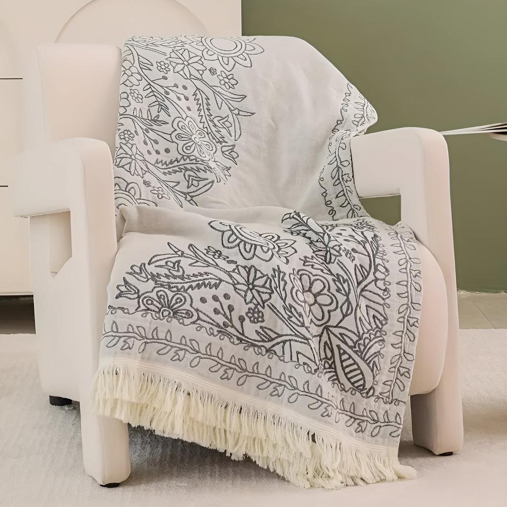 Soft Breathable 100% Cotton Reversible Jacquard Throw Blanket (All-Season)
