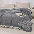 Soft Breathable 100% Cotton Reversible Jacquard Throw Blanket (All-Season)