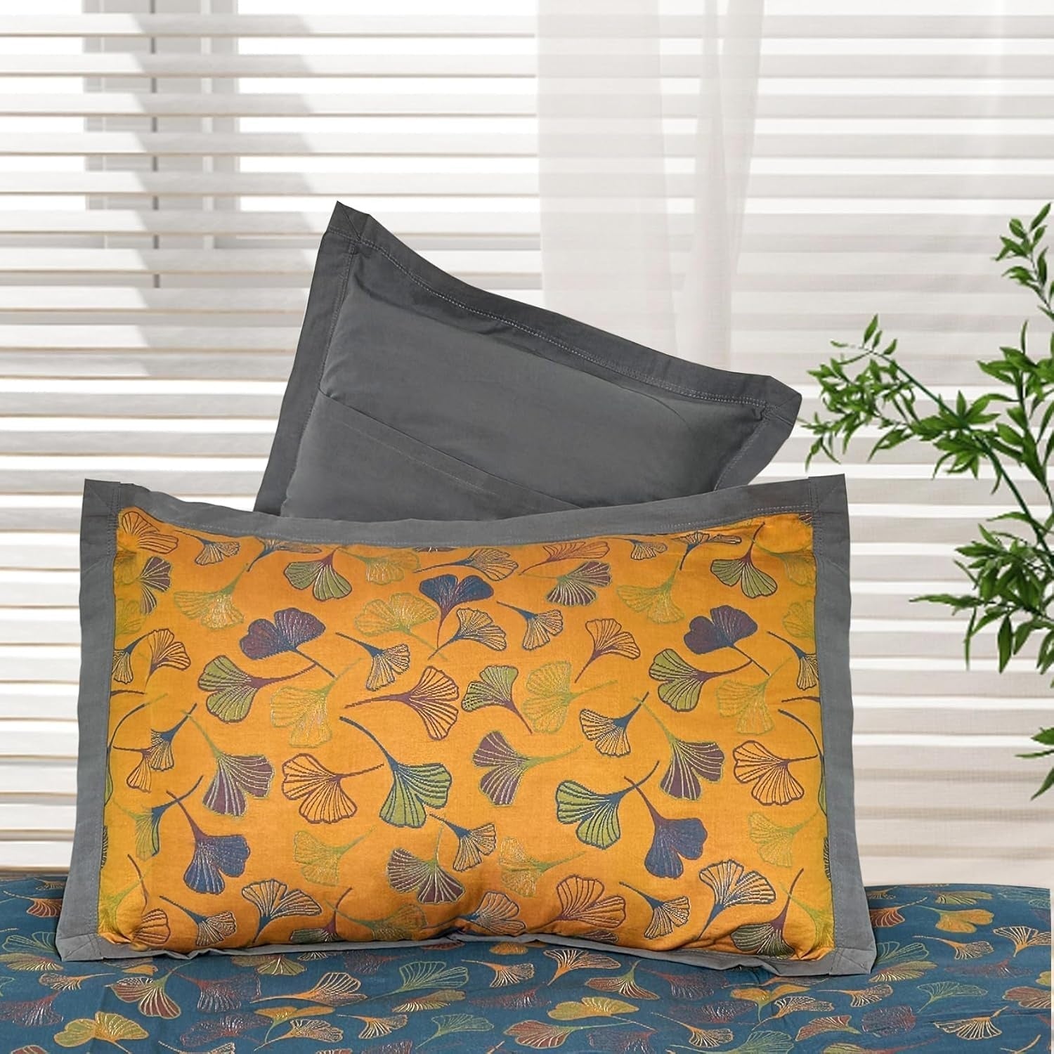 Soft Breathable Cotton Ginkgo Leaf Embroidered Pillowcases (Set of 2)