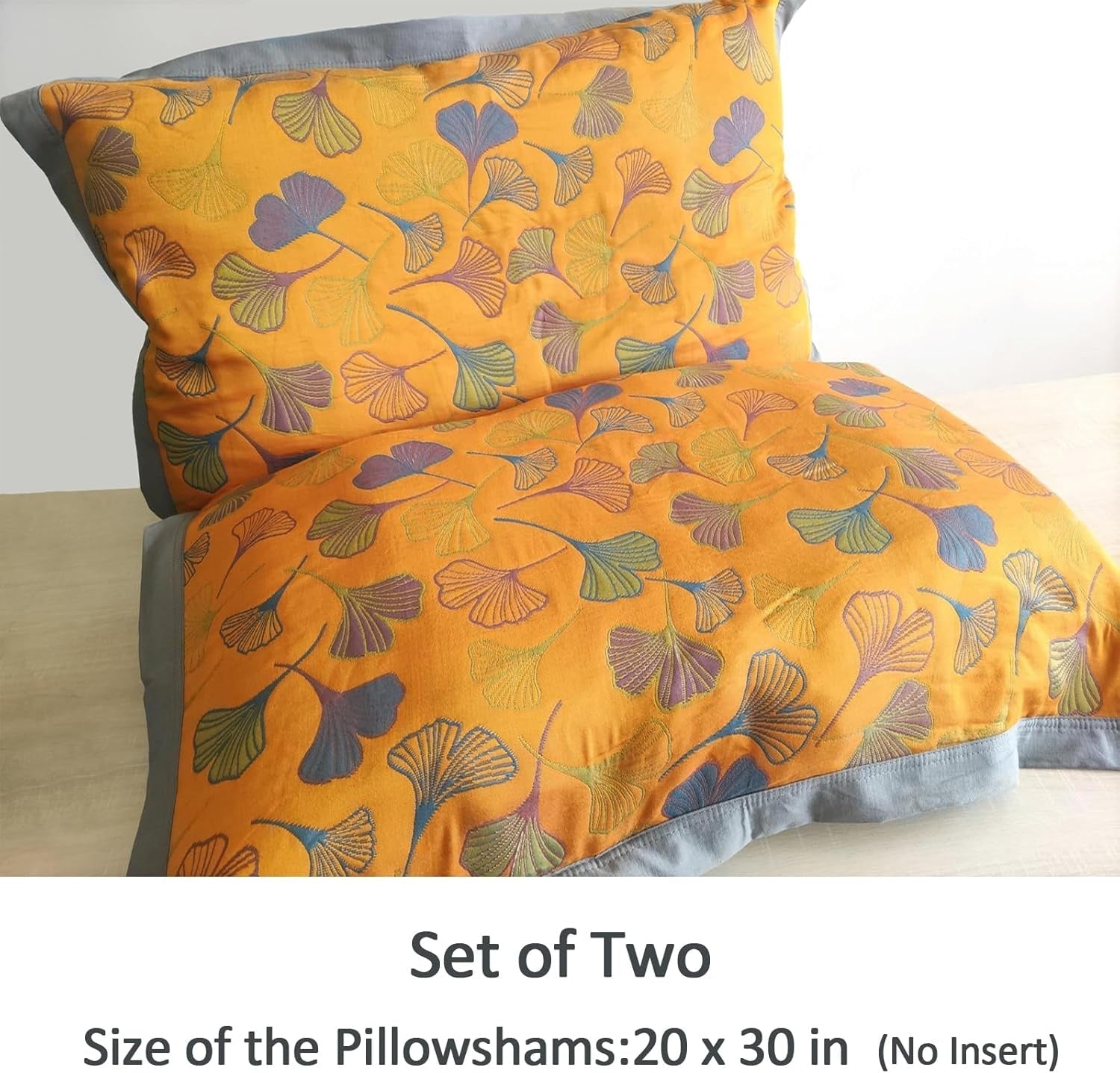 Soft Breathable Cotton Ginkgo Leaf Embroidered Pillowcases (Set of 2)