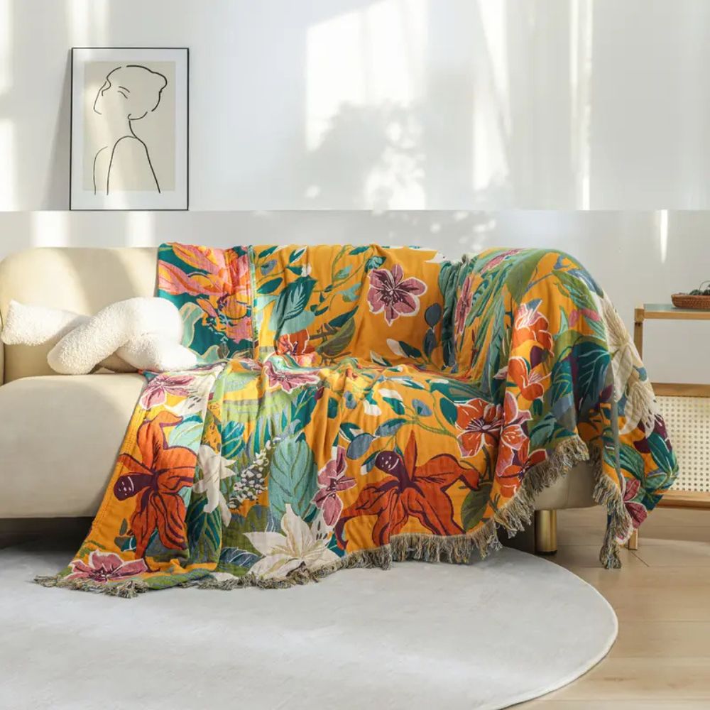 Soft Cotton Tropical Print Throw