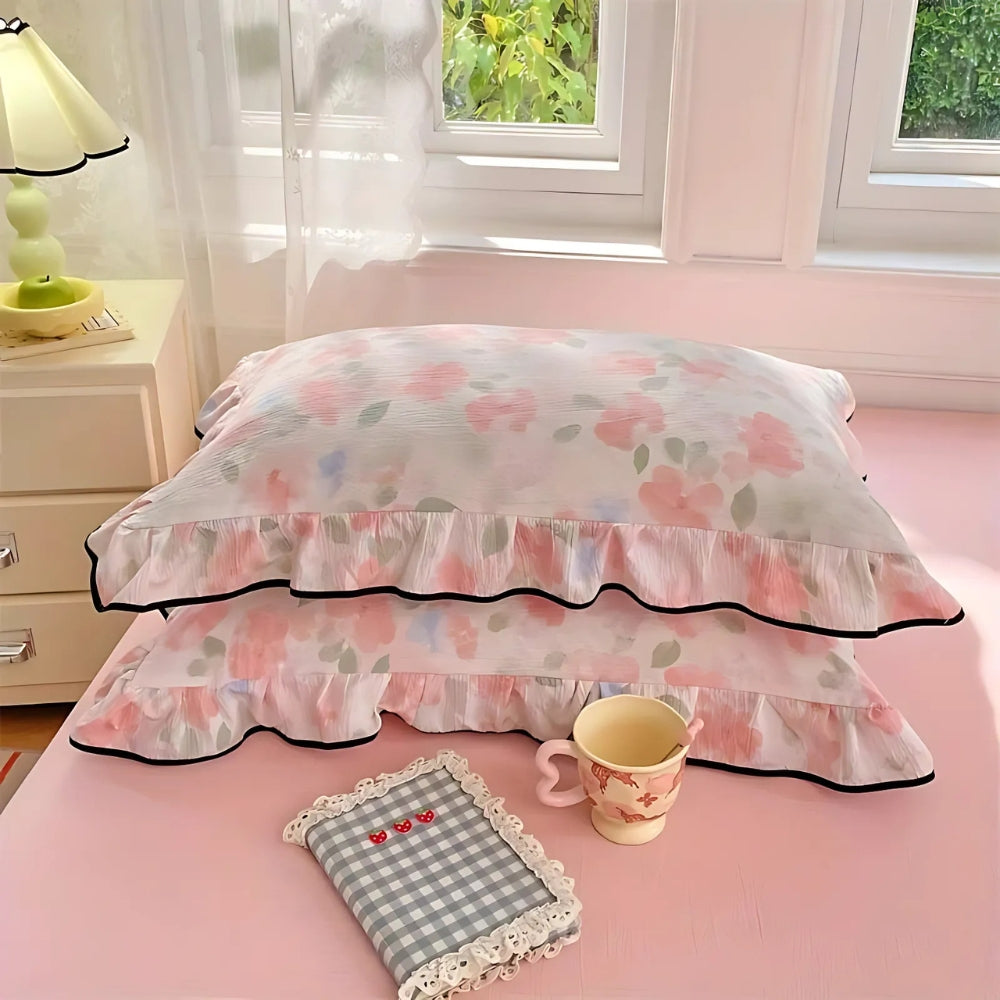 Soft Gauze Ruffled Lace Pillowcases (Set of 2)