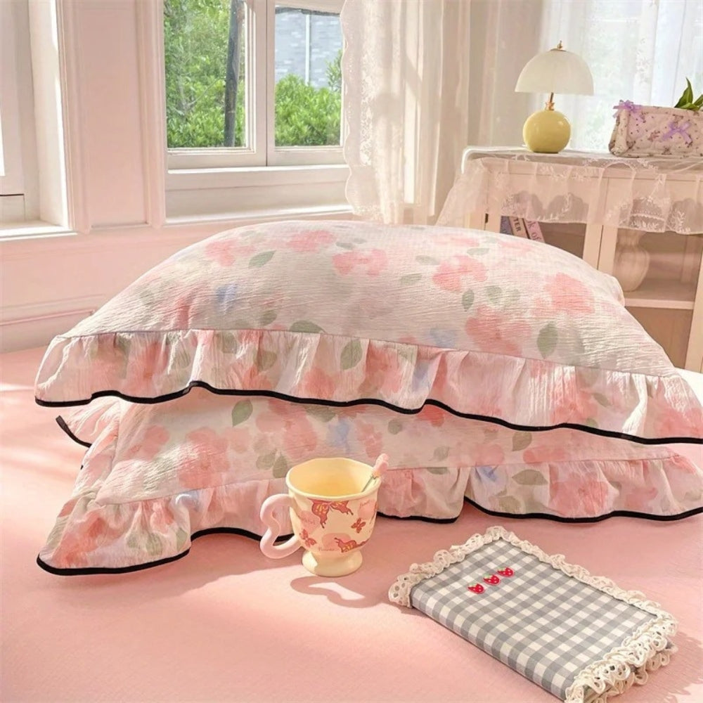 Soft Gauze Ruffled Lace Pillowcases (Set of 2)