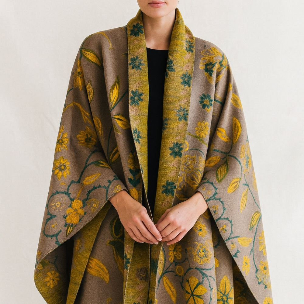 Soft Microfiber Blend Double-Sided Floral Shawl