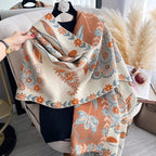 Soft Microfiber Blend Double-Sided Floral Shawl
