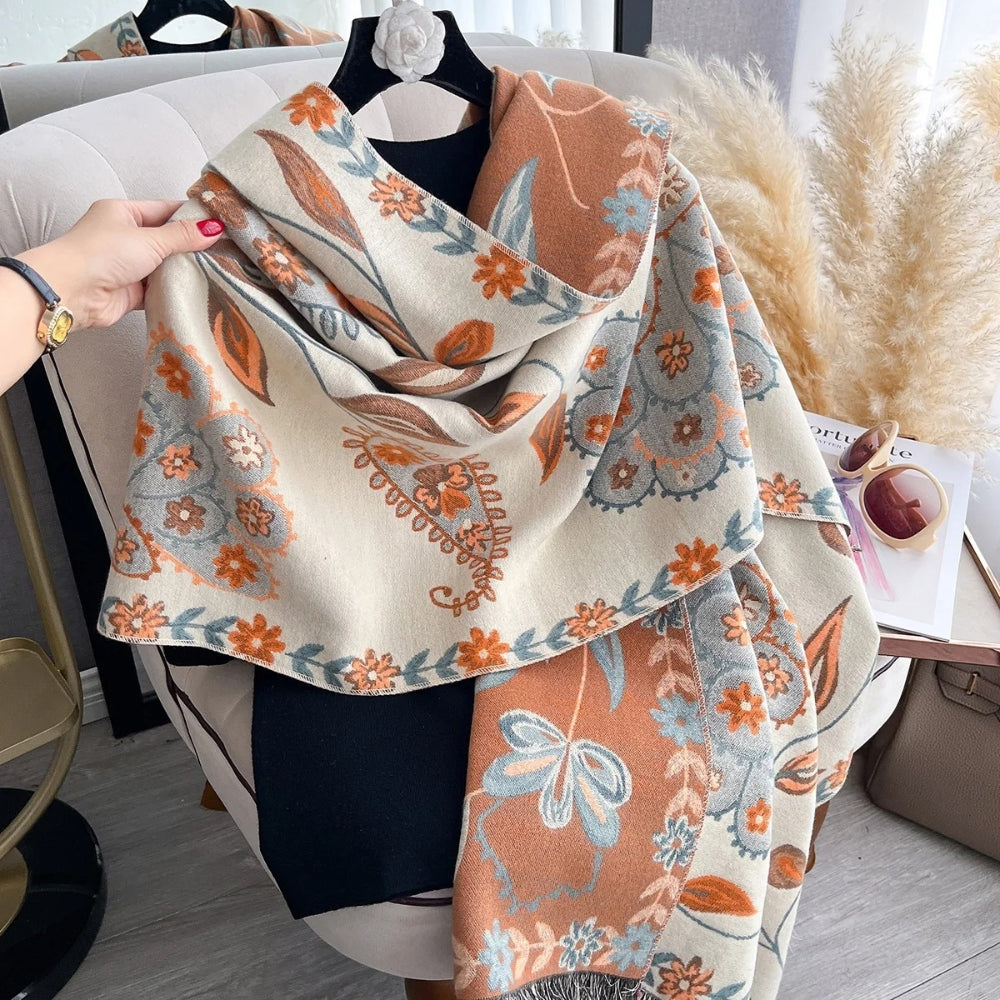 Soft Microfiber Blend Double-Sided Floral Shawl
