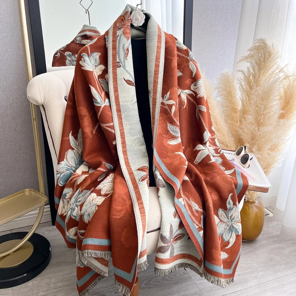 Soft Microfiber Blend Double-Sided Floral Shawl