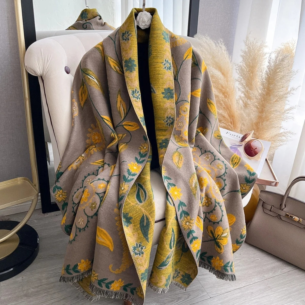 Soft Microfiber Blend Double-Sided Floral Shawl