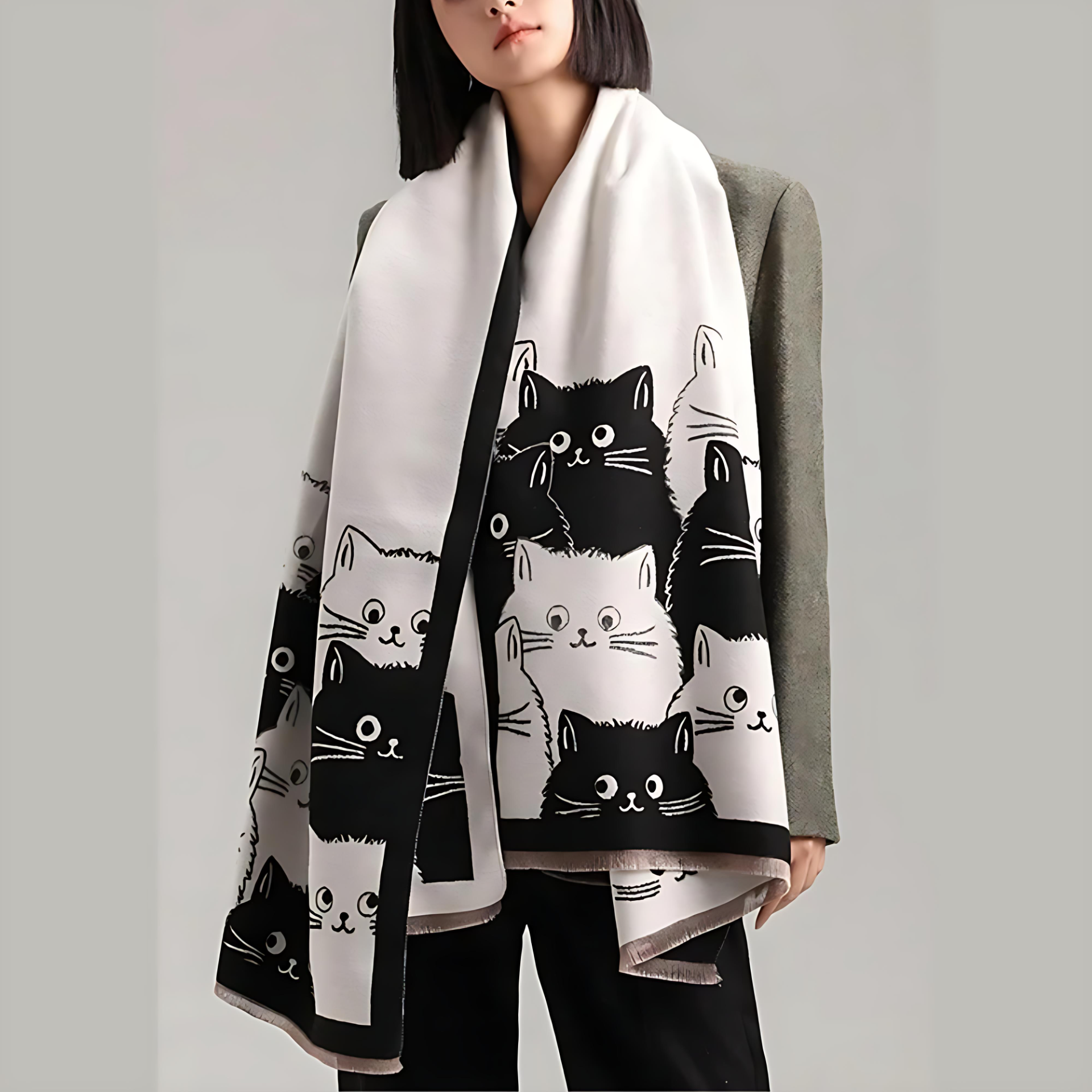 Soft Microfiber Cat Jacquard Pashmina Scarf (Generous Size)