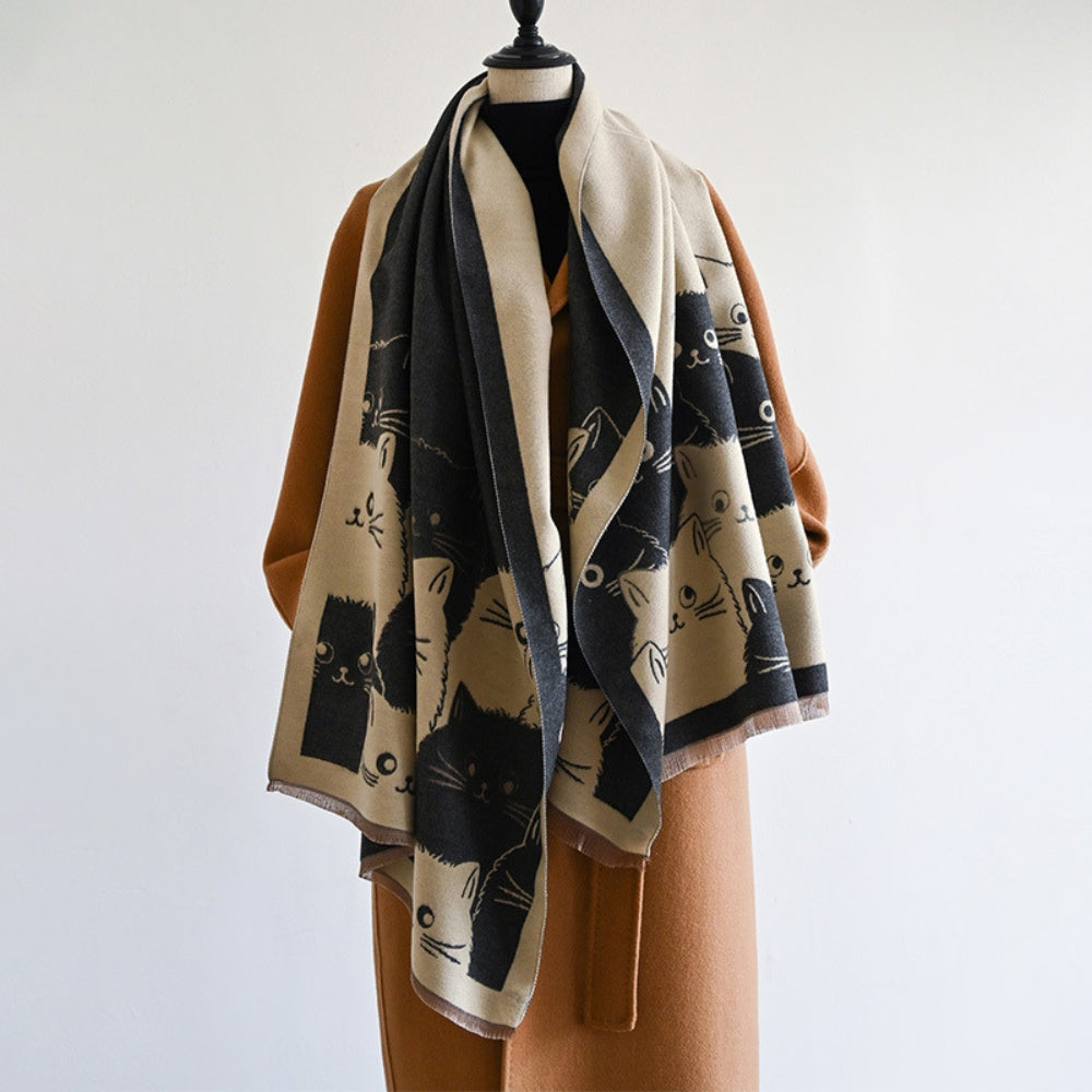 Soft Microfiber Cat Jacquard Pashmina Scarf (Generous Size)