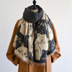 Soft Microfiber Cat Jacquard Pashmina Scarf (Generous Size)