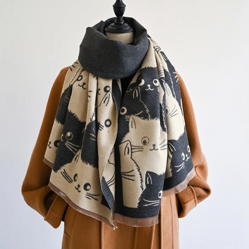 Soft Microfiber Cat Jacquard Pashmina Scarf (Generous Size)
