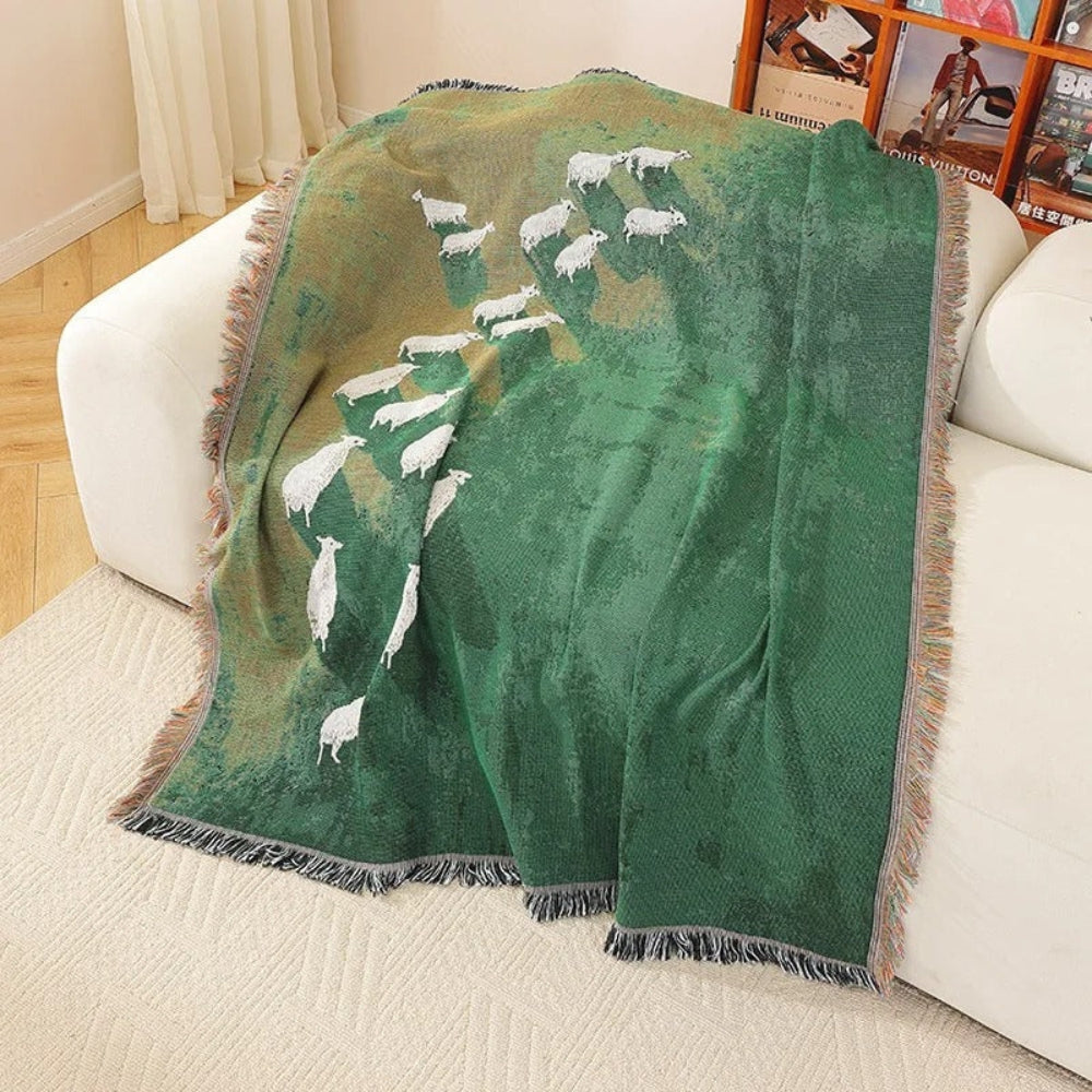Soft Microfiber-Cotton Woven Sheep Throw Blanket