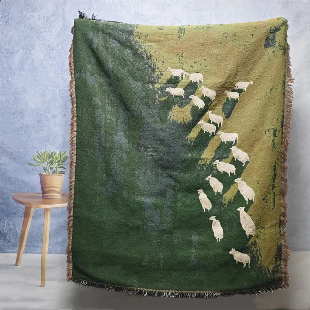 Soft Microfiber-Cotton Woven Sheep Throw Blanket