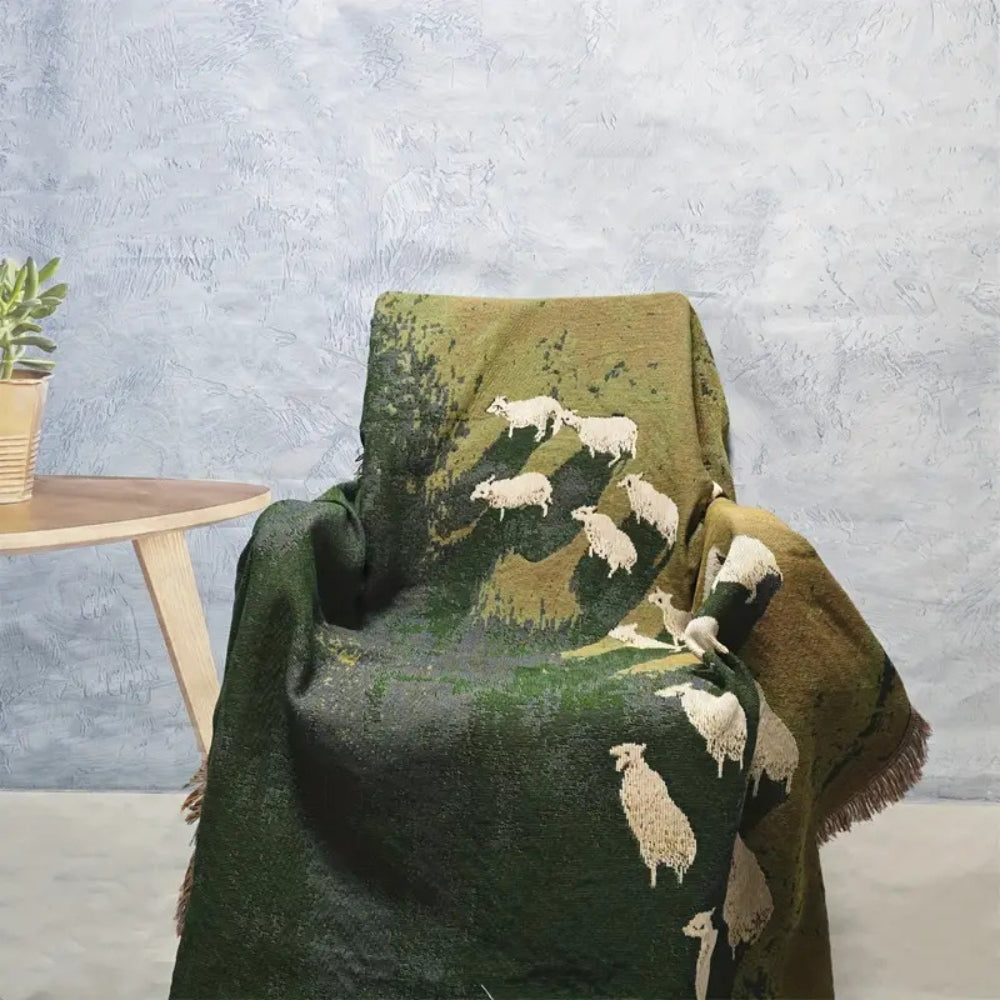 Soft Microfiber-Cotton Woven Sheep Throw Blanket