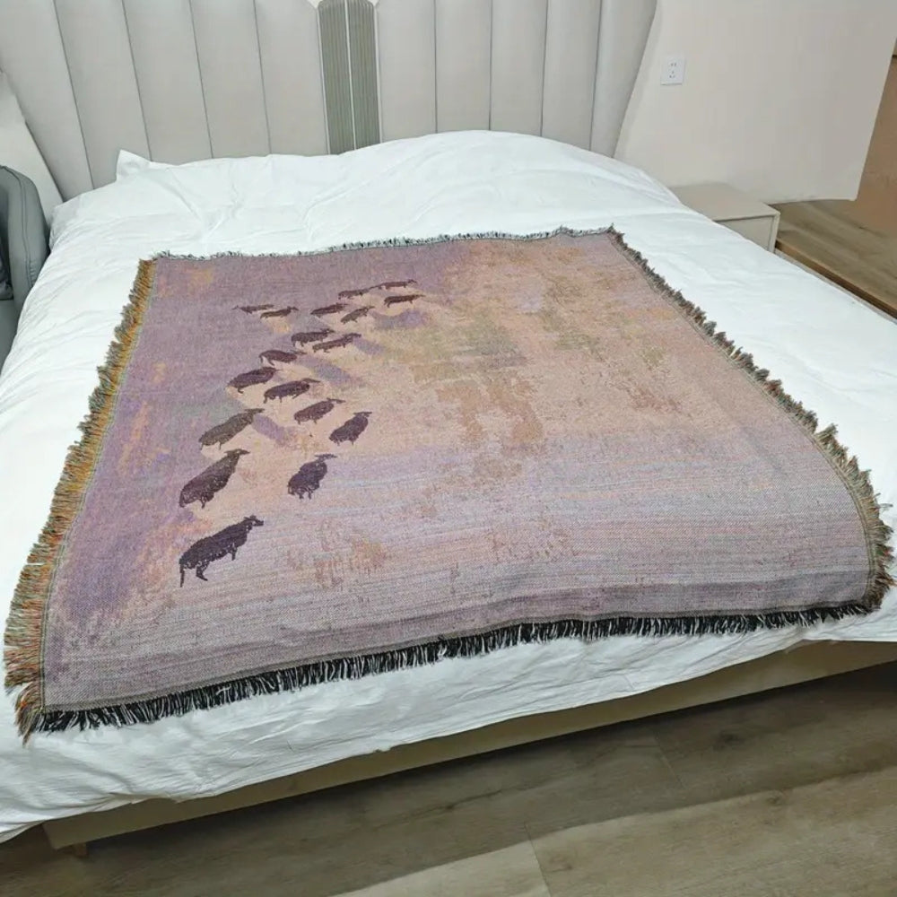 Soft Microfiber-Cotton Woven Sheep Throw Blanket