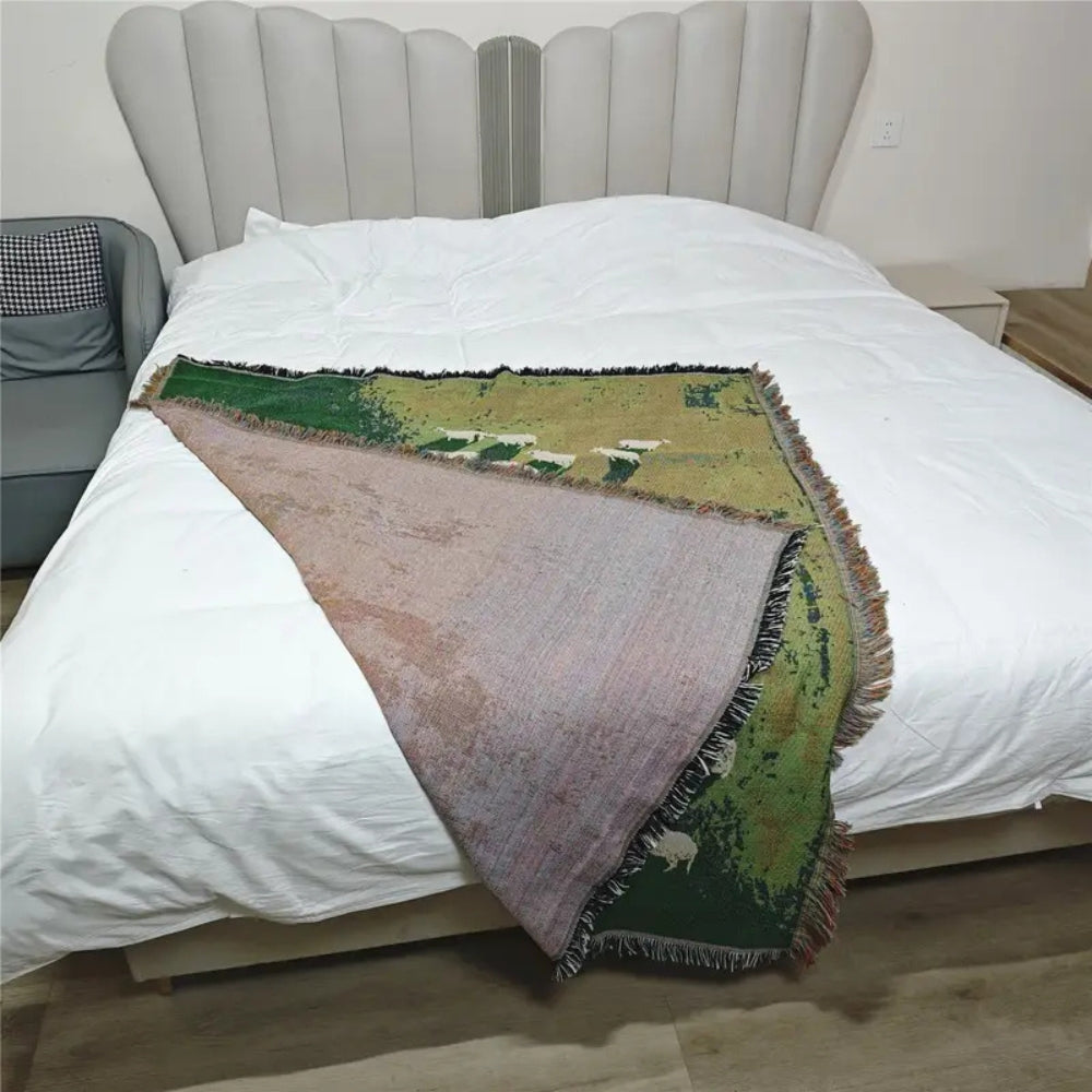 Soft Microfiber-Cotton Woven Sheep Throw Blanket