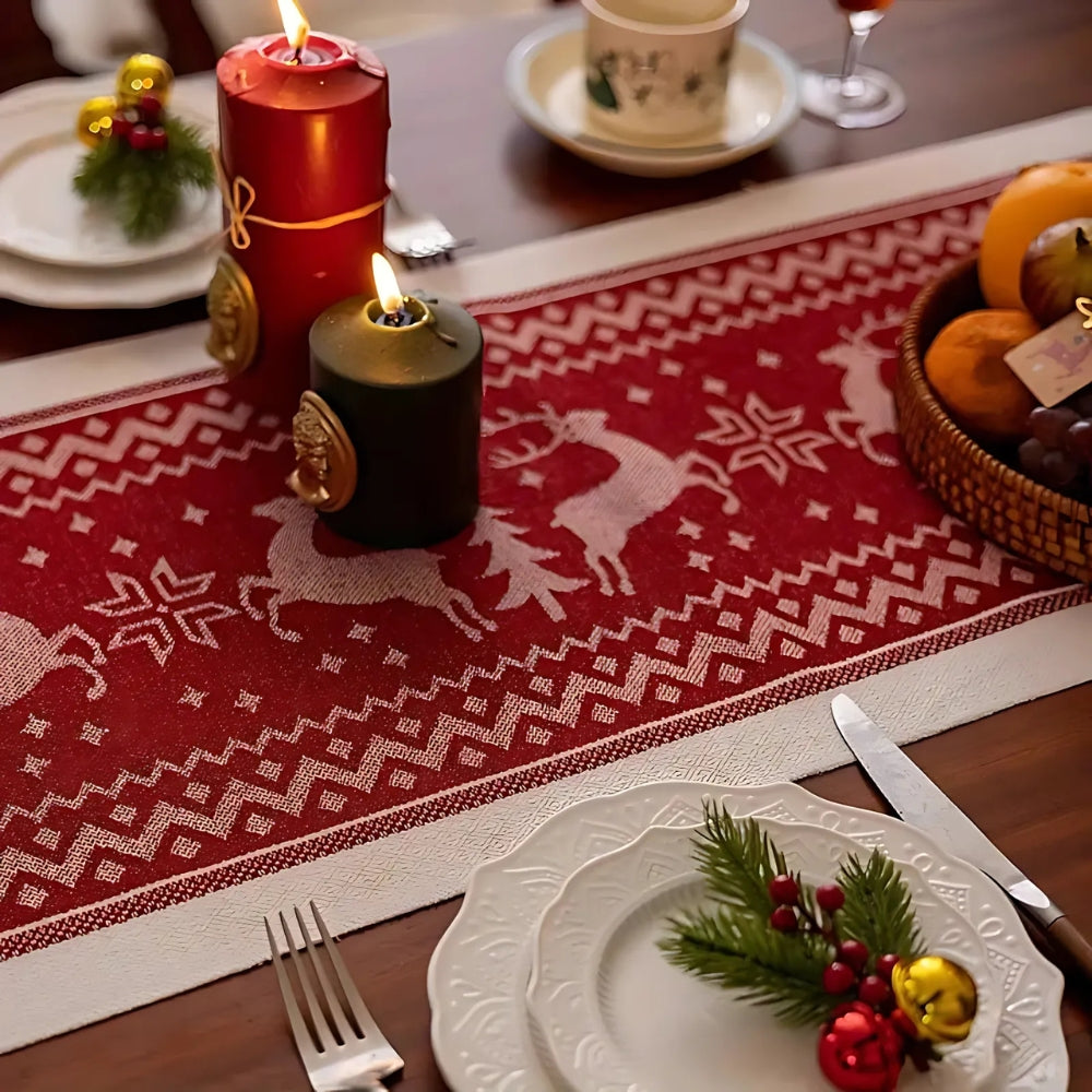 Soft Microfiber Easy-Care Festive Elk Table Runner