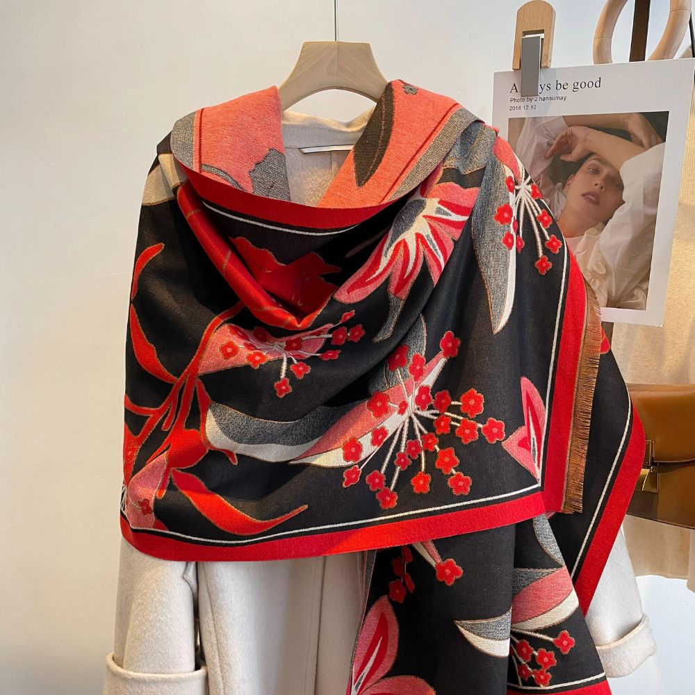 Soft Microfiber Floral Jacquard Shawl (Large Wrap)