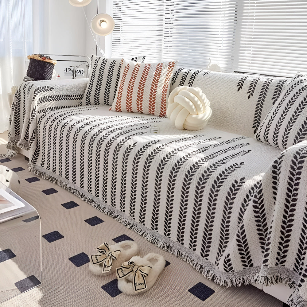Soft Microfiber Leaf-Pattern Sofa Cover (Machine Washable)