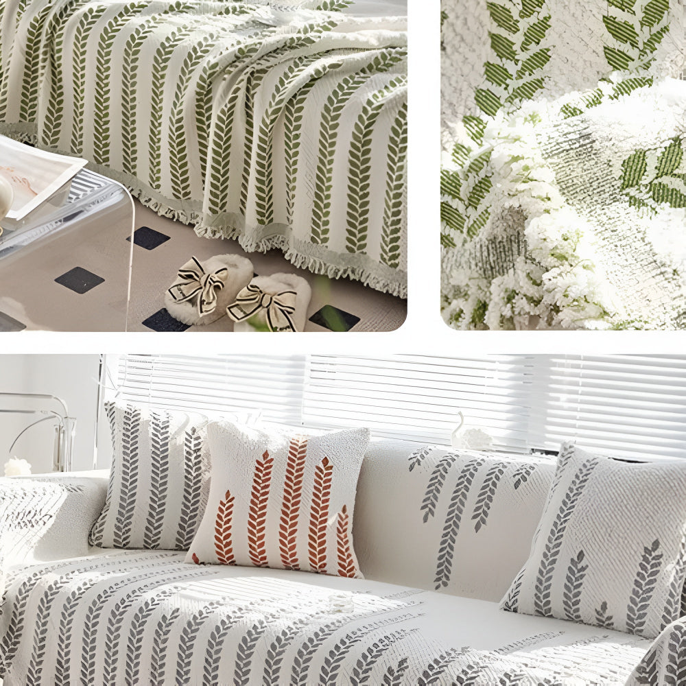 Soft Microfiber Leaf-Pattern Sofa Cover (Machine Washable)