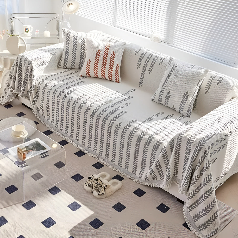 Soft Microfiber Leaf-Pattern Sofa Cover (Machine Washable)