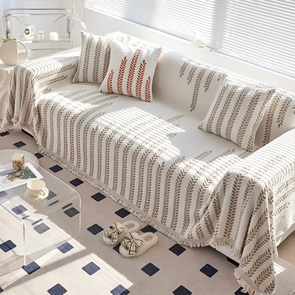 Soft Microfiber Leaf-Pattern Sofa Cover (Machine Washable)