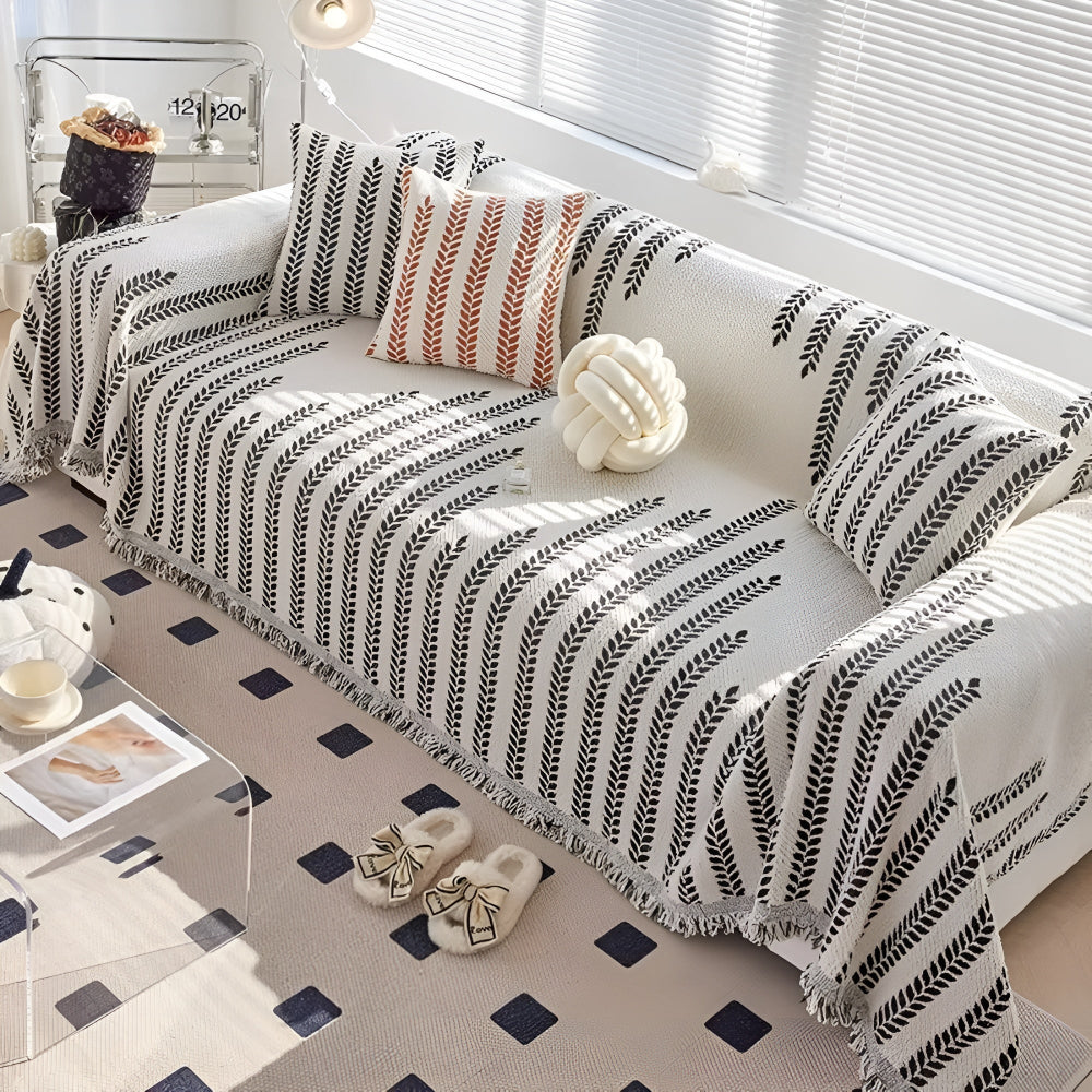 Soft Microfiber Leaf-Pattern Sofa Cover (Machine Washable)