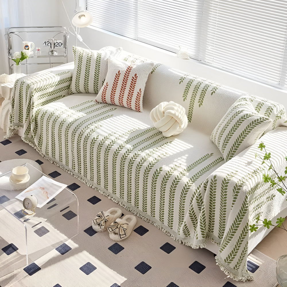 Soft Microfiber Leaf-Pattern Sofa Cover (Machine Washable)