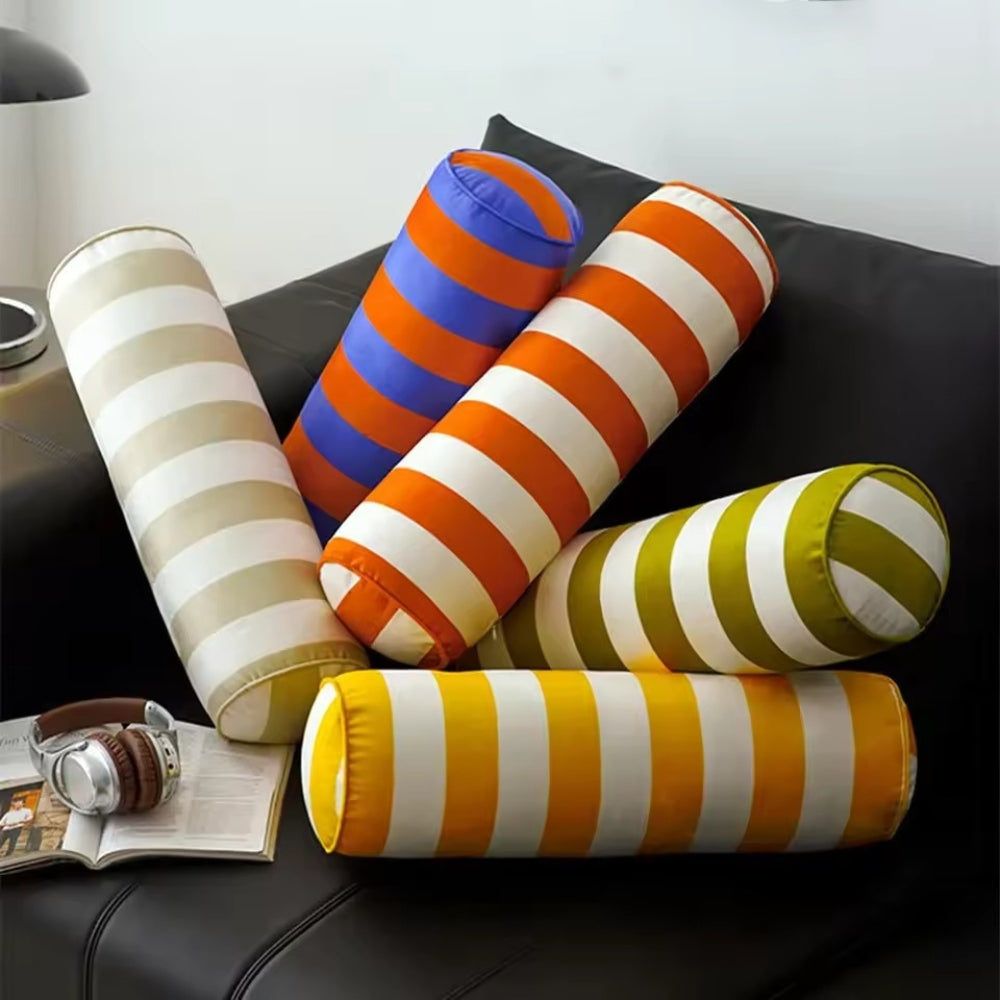 Soft Microfiber Machine-Washable Cylindrical Cushion (Candy Stripe)