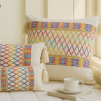 Soft Microfiber Rainbow Lattice Tassel Cushion Cover (Machine Washable)