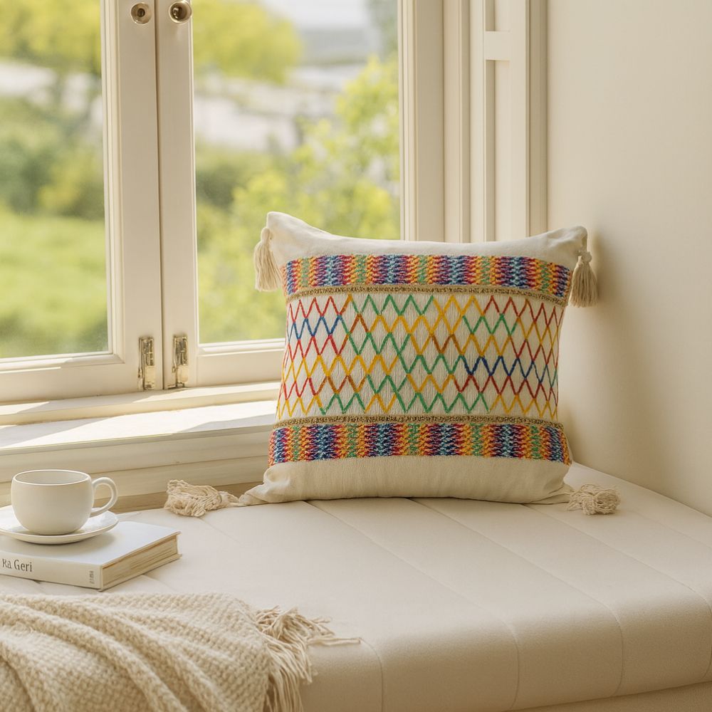 Soft Microfiber Rainbow Lattice Tassel Cushion Cover (Machine Washable)