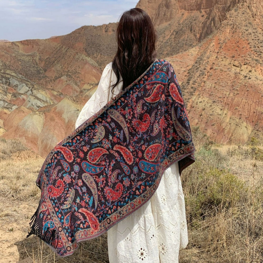 Soft Microfiber Reversible Paisley Poncho Shawl
