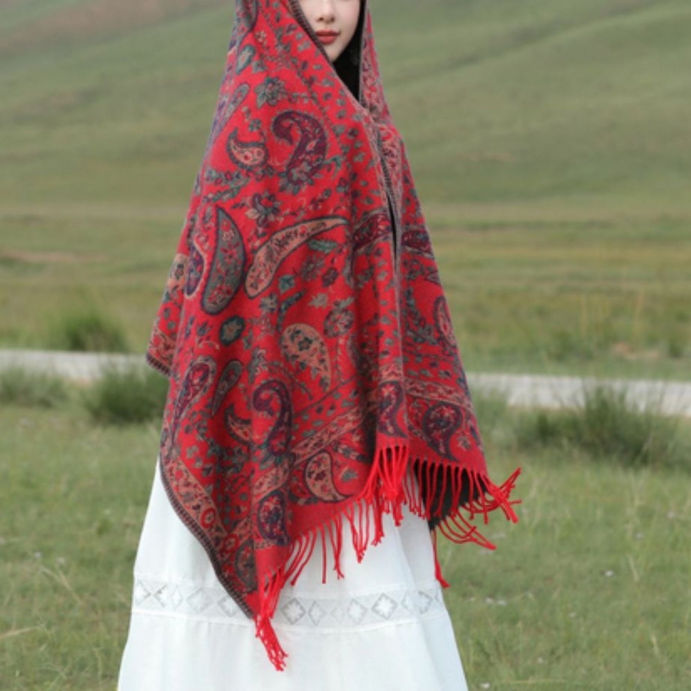 Soft Microfiber Reversible Paisley Poncho Shawl
