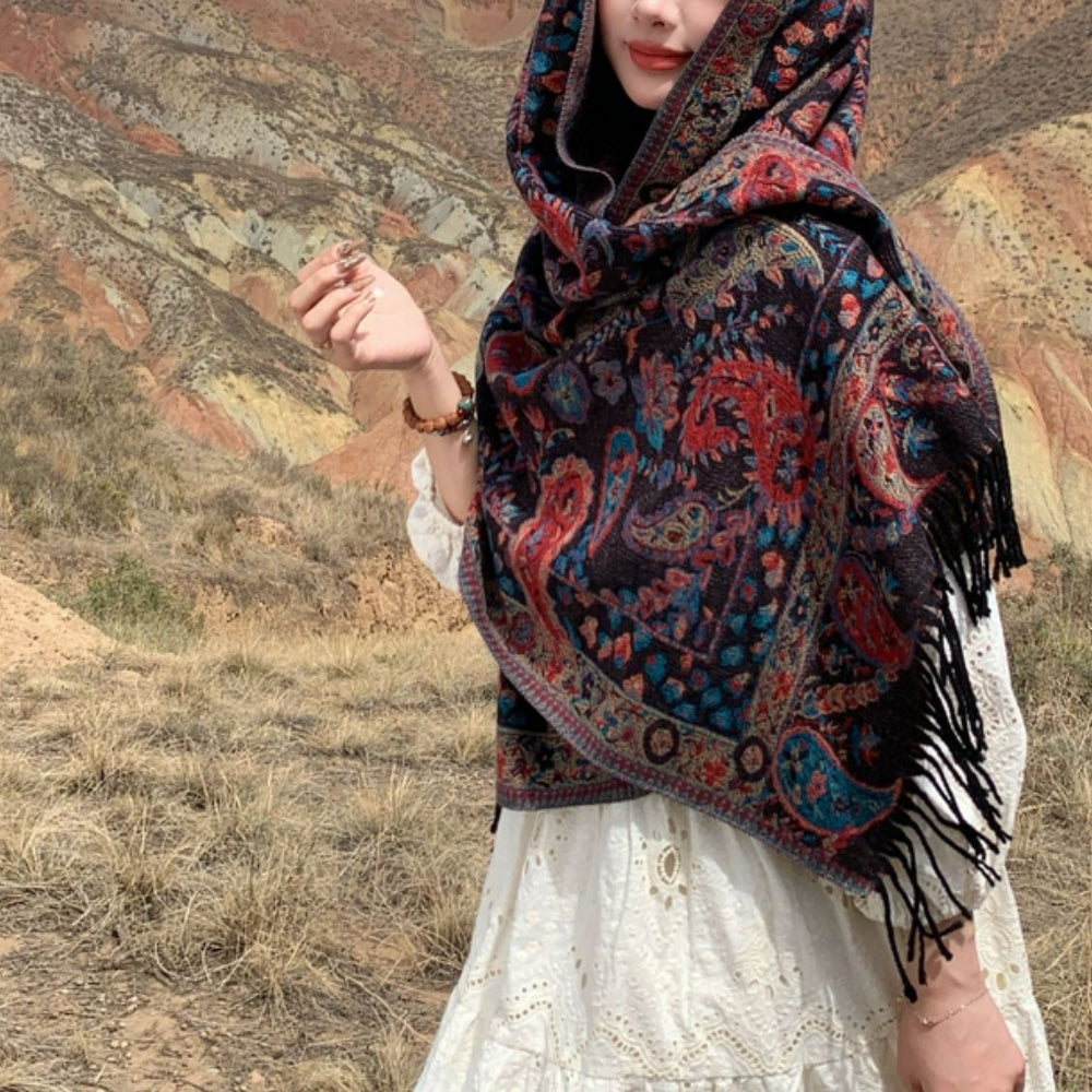 Soft Microfiber Reversible Paisley Poncho Shawl