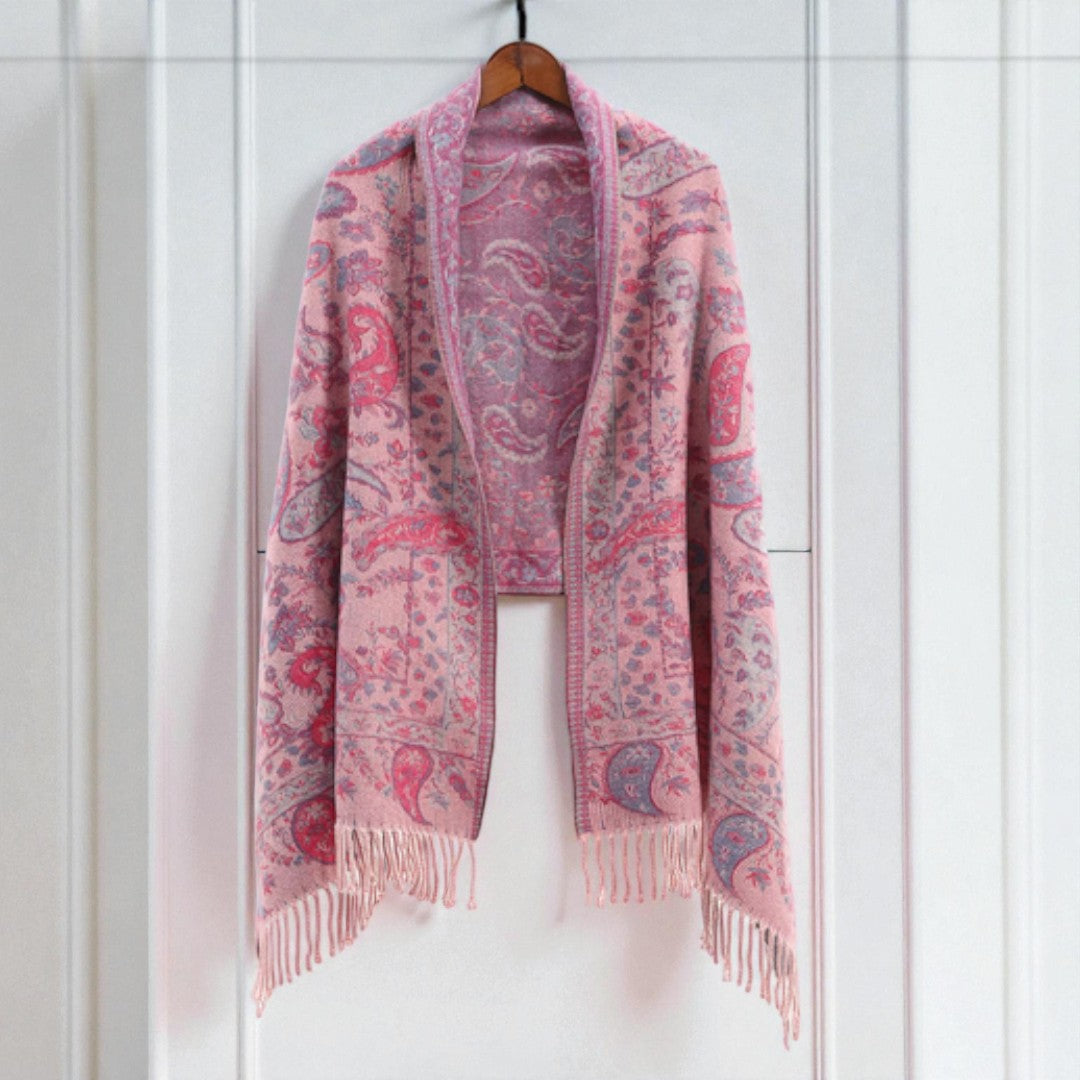 Soft Microfiber Reversible Paisley Poncho Shawl