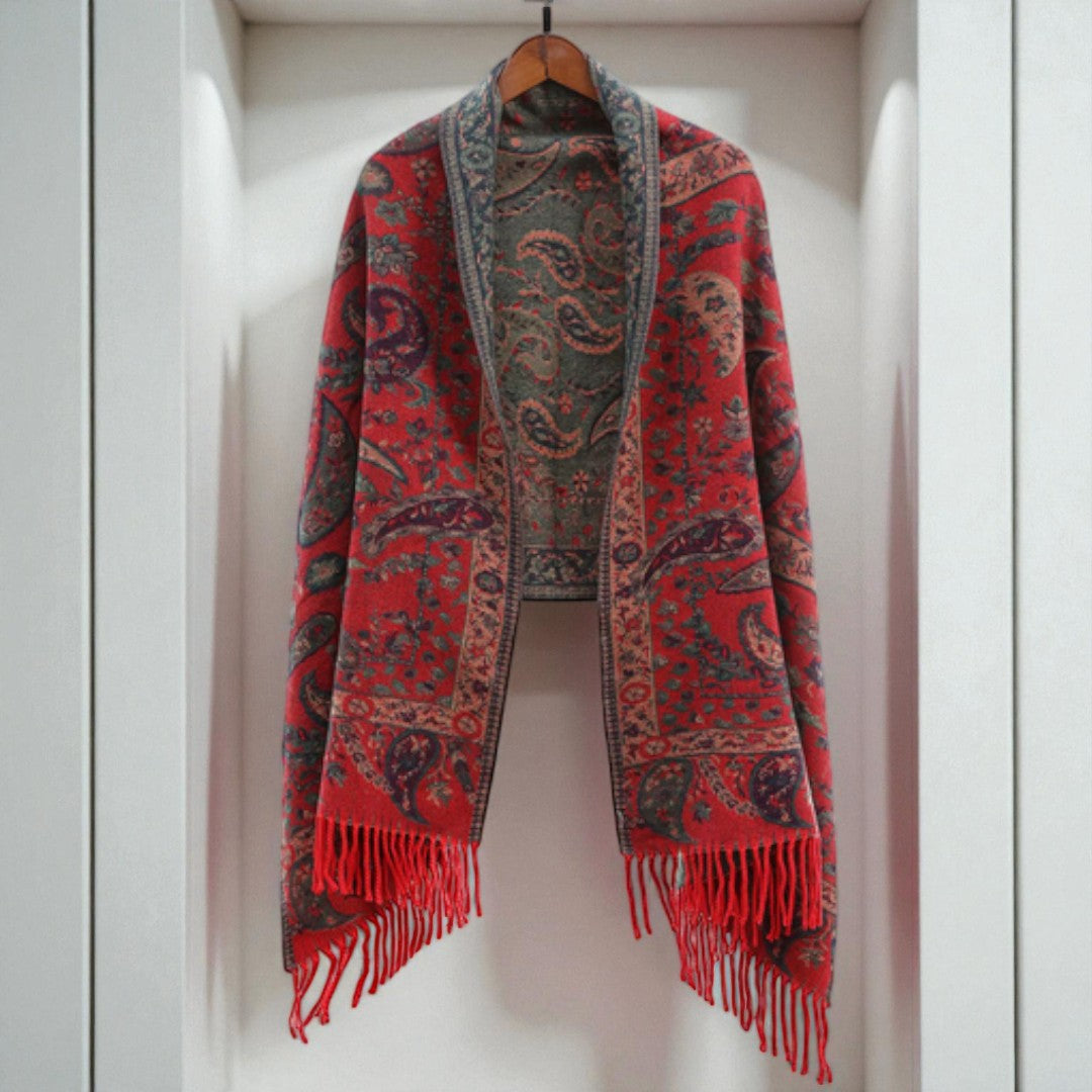 Soft Microfiber Reversible Paisley Poncho Shawl