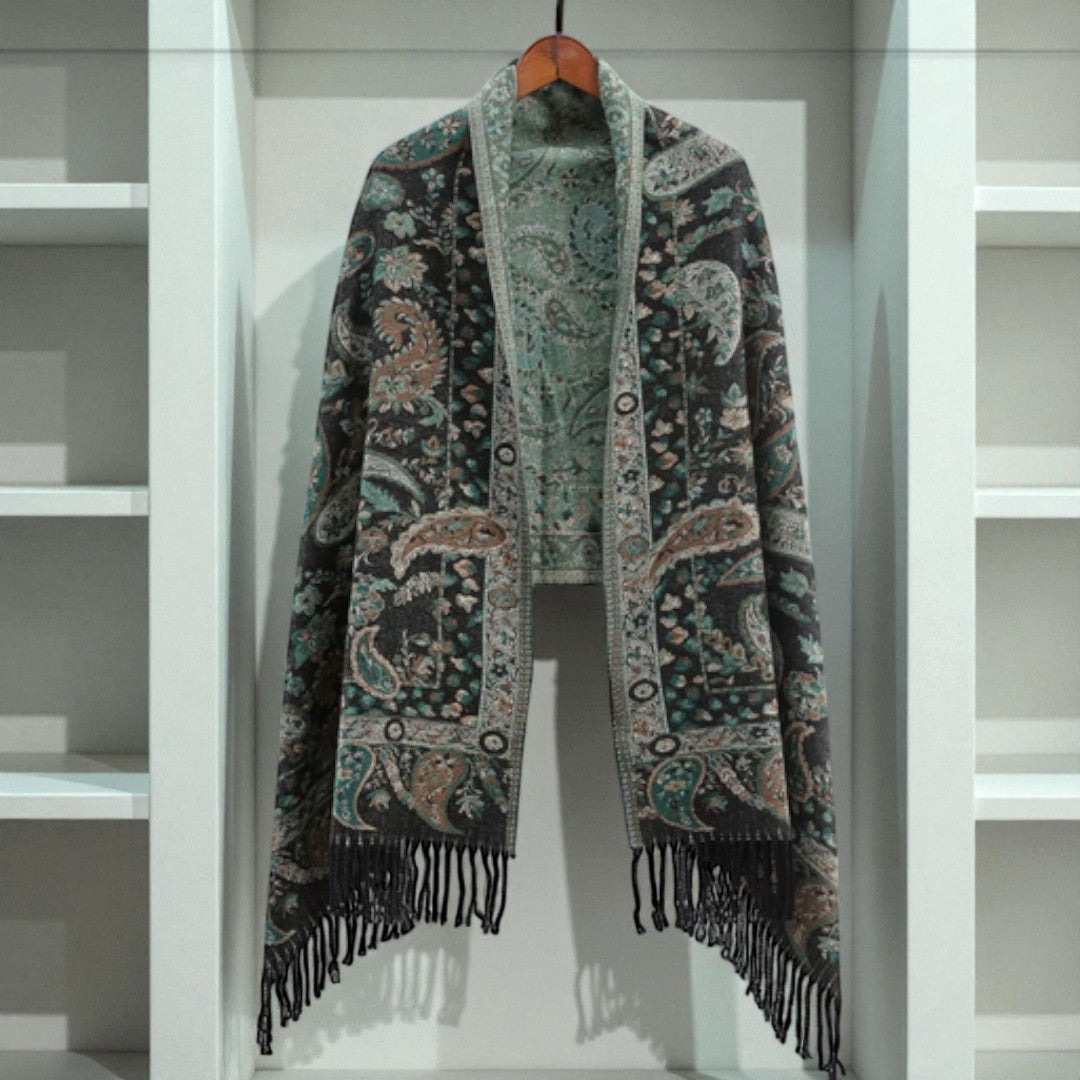 Soft Microfiber Reversible Paisley Poncho Shawl