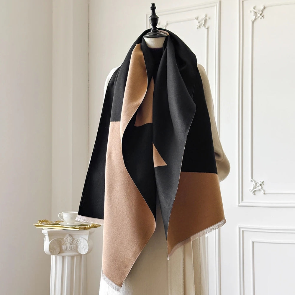 Soft Microfiber Two-Tone Geometric Shawl