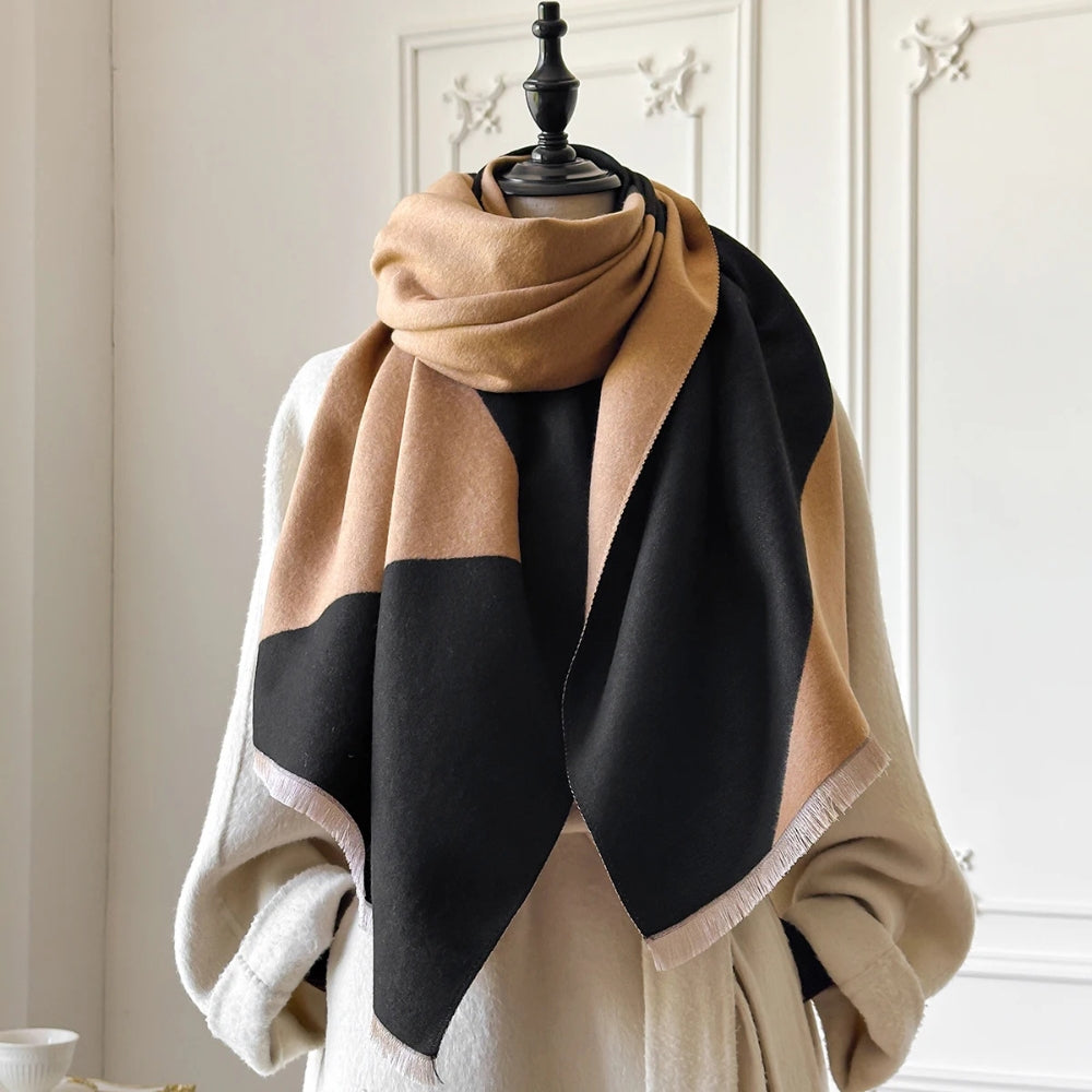Soft Microfiber Two-Tone Geometric Shawl