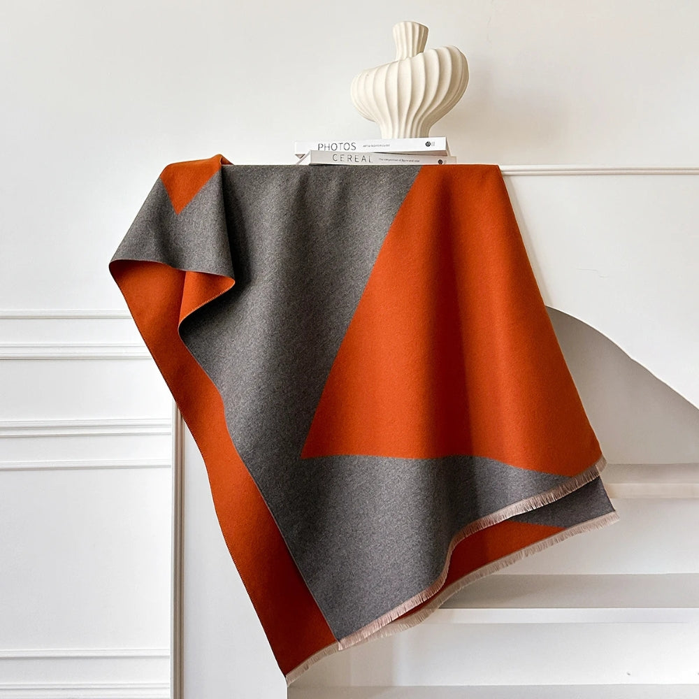 Soft Microfiber Two-Tone Geometric Shawl