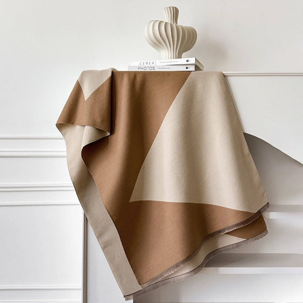 Soft Microfiber Two-Tone Geometric Shawl