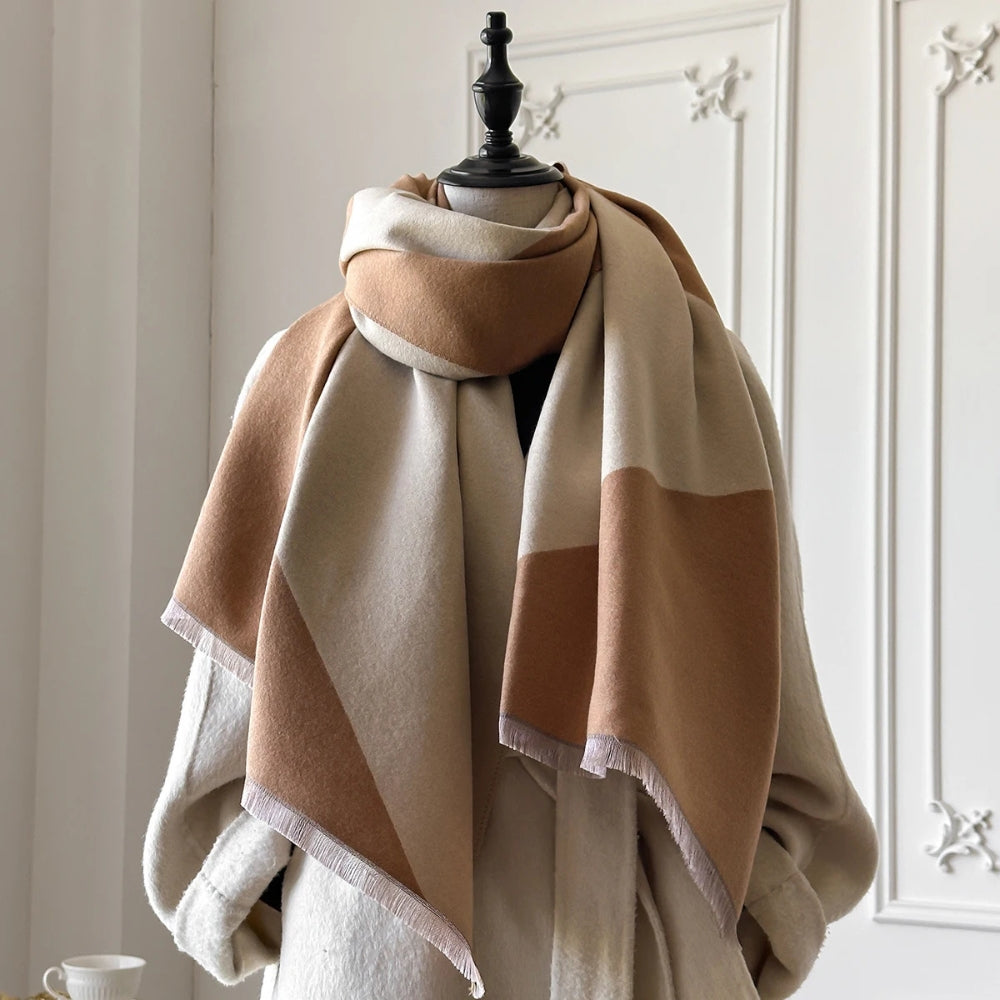 Soft Microfiber Two-Tone Geometric Shawl