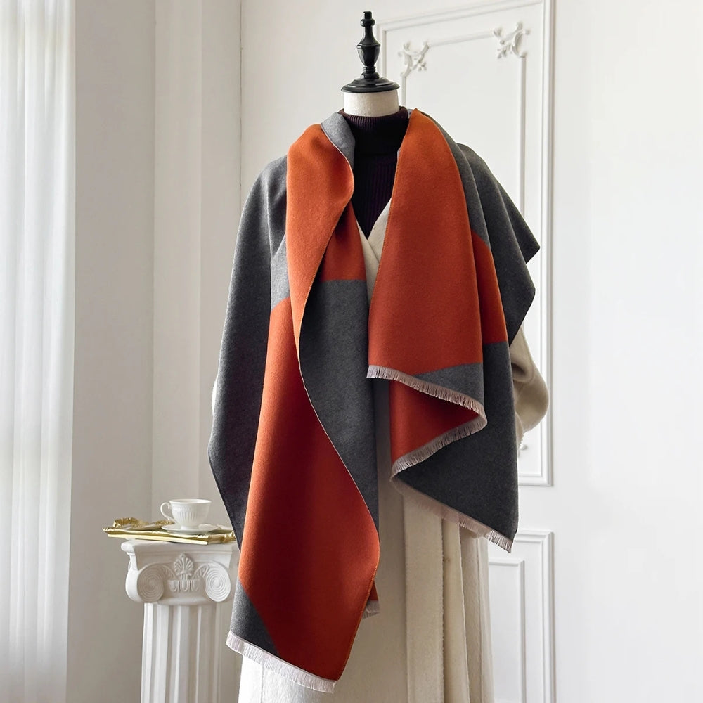 Soft Microfiber Two-Tone Geometric Shawl