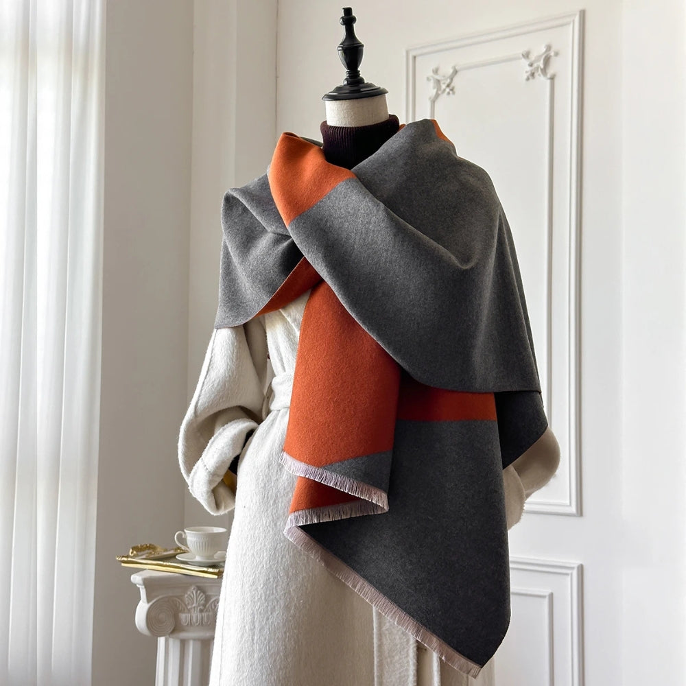 Soft Microfiber Two-Tone Geometric Shawl