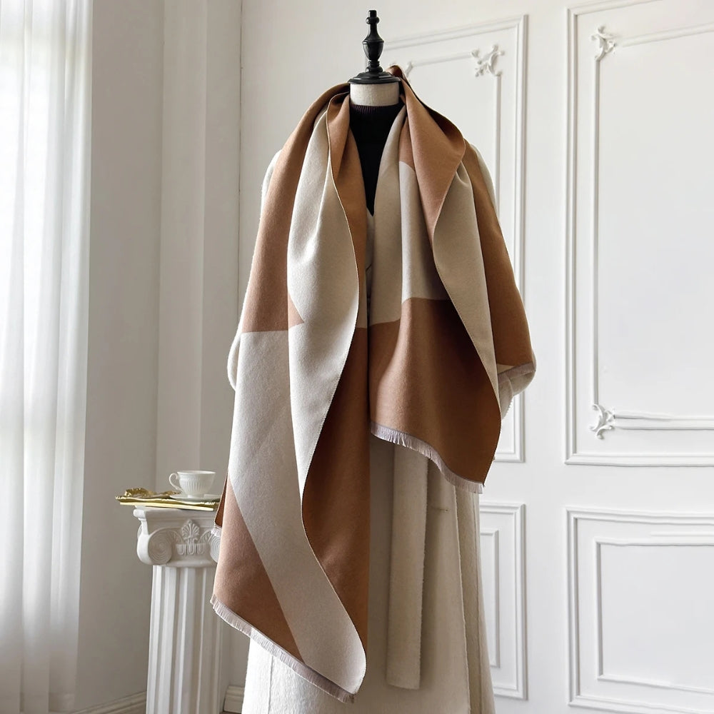 Soft Microfiber Two-Tone Geometric Shawl
