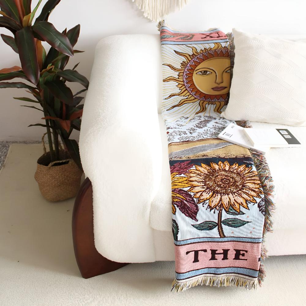 Soft Microfiber Woven Throw Blanket (Sun Tarot Design)