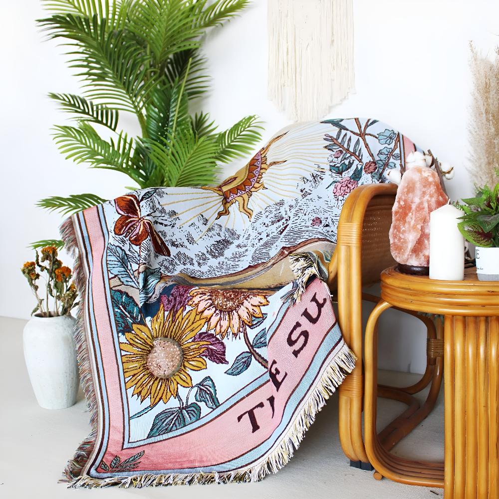 Soft Microfiber Woven Throw Blanket (Sun Tarot Design)